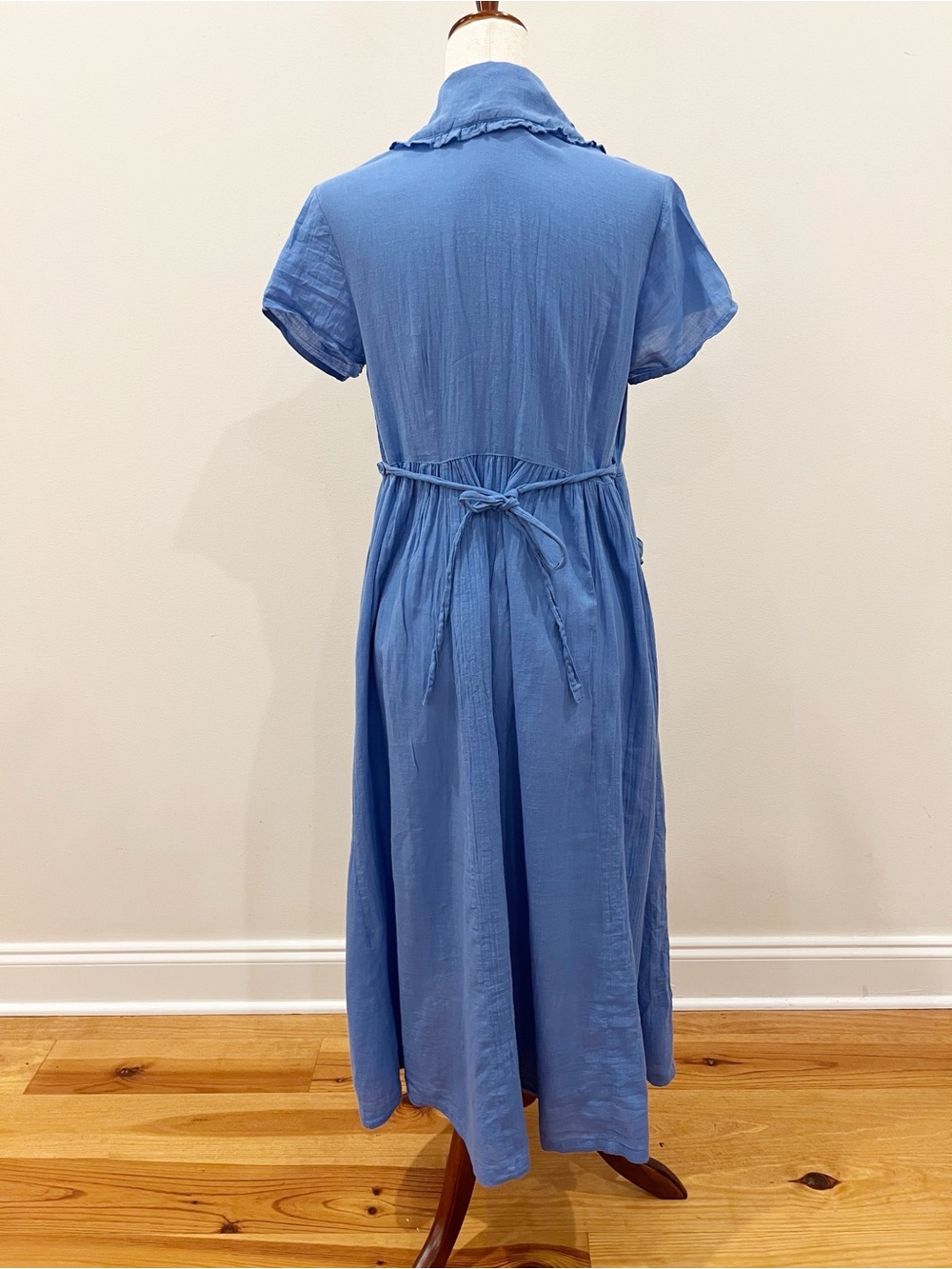 April Cornell Modern Prairie Dress Medium Blue Embroidered Button Front Cottage - Picture 2 of 14